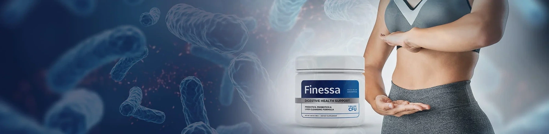 The seller&rsquo;s own Finessa banner: a tub against a bacteria illustration beside a woman&rsquo;s midsection